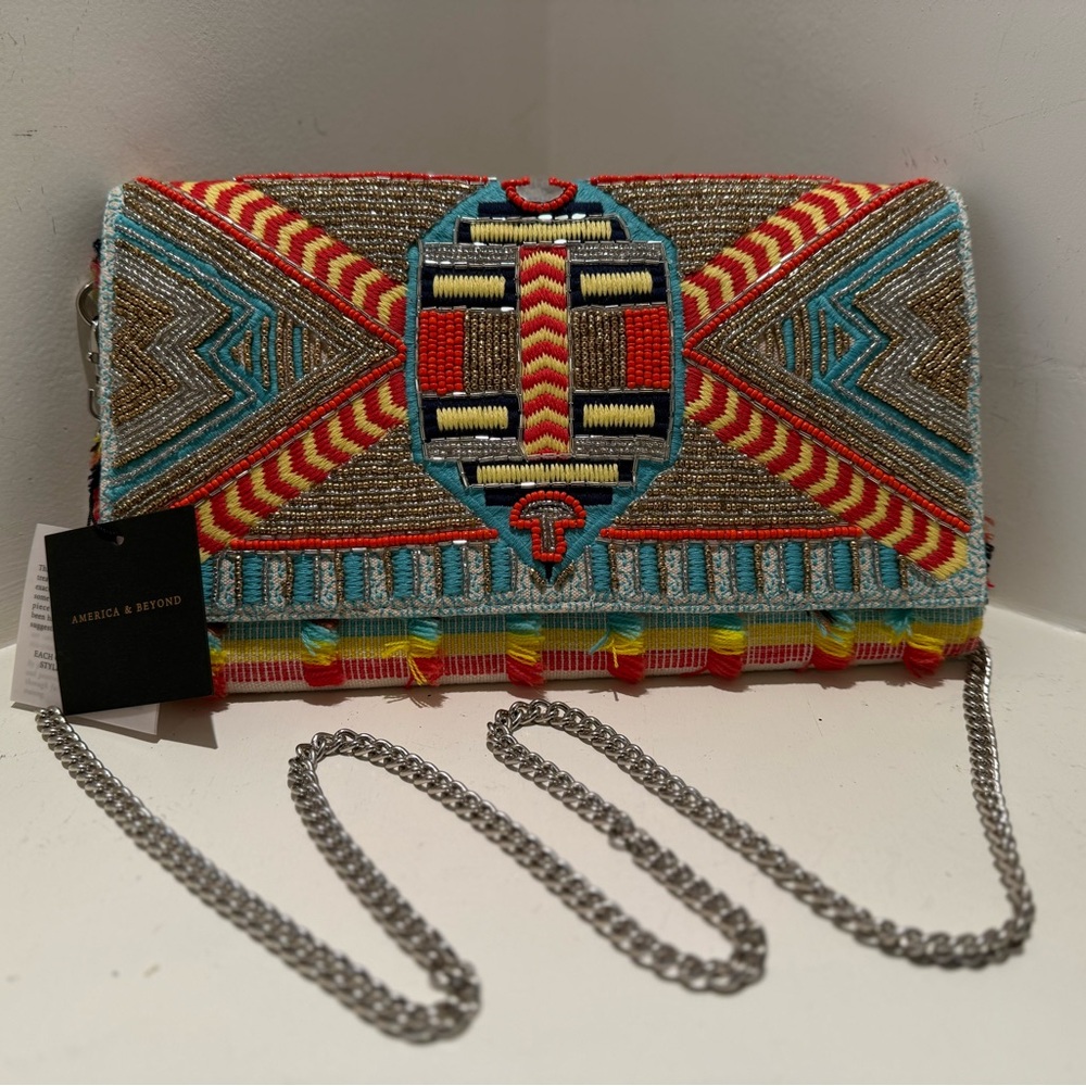 America and Beyond Beaded Convertible Clutch Purse With Strap Southwest & Beyond